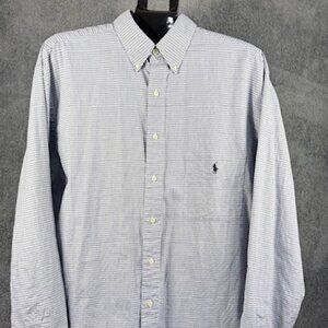 Ralph Lauren Button Down Shirt Men Size LT Tall White and Blue Gingham Check L/S